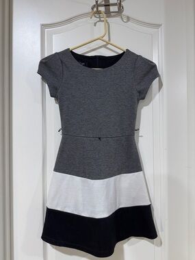 Girls' Colorblock Fit & Flare Dress - Grey, White & Black / AA48
